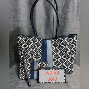 Kate Spade Large Tote Set in Blue Jacquard Spade Flower